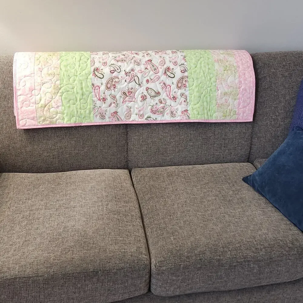Handmade, New Lap quilt Pastel green, pink, white 39X40
